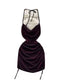 Draped Neckline Wine Red Halter Dress