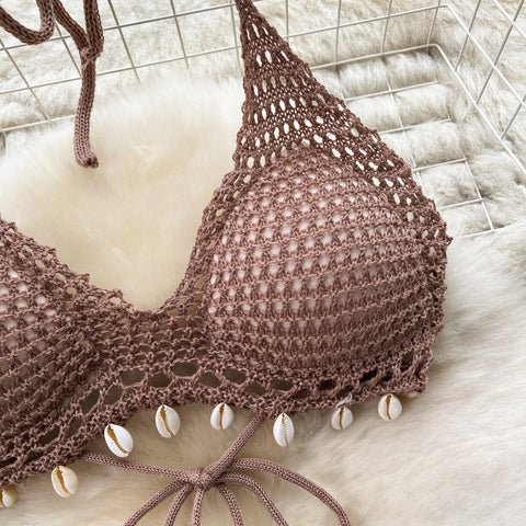 Halter Bikini&Fringed Skirt Knitted 2Pcs