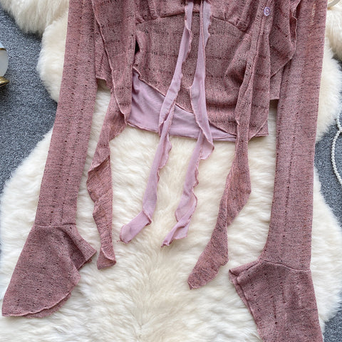 Camisole&Cardigan Ruffled Knit 2Pcs