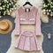 Beaded Blazer&Pleated Skirt Pink 2Pcs