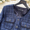 Premium Round Collar Tweed Blue Blazer