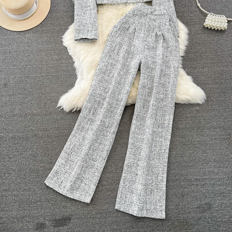 Round Collar Cardigan&Trousers 2Pcs