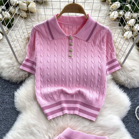 Lapeled Sweater&Pleated Skirt 2Pcs