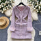 V-neck Furry Patchwork Pink Tweed Dress