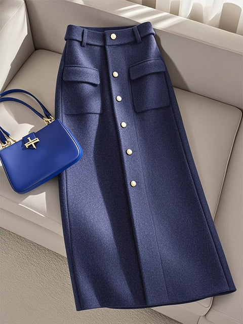 French Style Blue Tweed Half-body Skirt