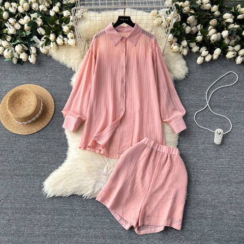 Loose Shirt&Wide-leg Shorts 2Pcs
