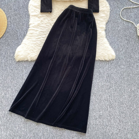 Beaded Ruffled Top & Suede Skirt 2Pcs