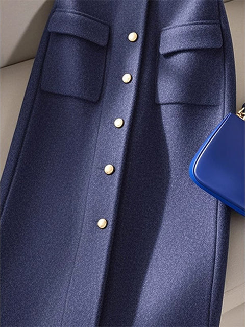 French Style Blue Tweed Half-body Skirt