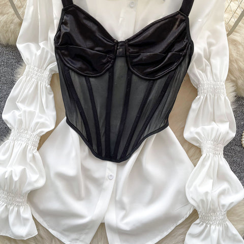 Satin Fishtail Camisole & White Shirt 2Pcs