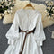 V-neck Embroidered Floral White Dress