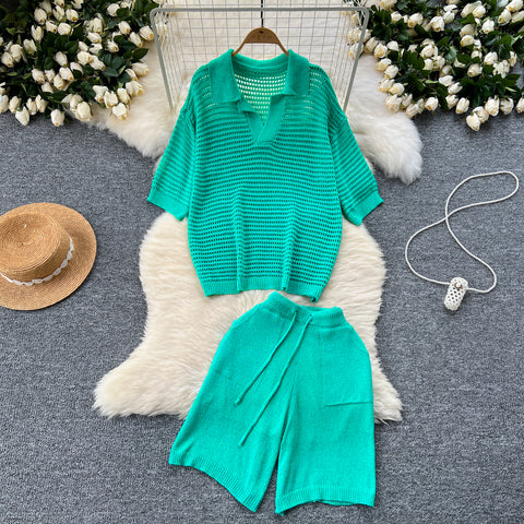 Oversized Knitwear&Shorts Casual 2Pcs