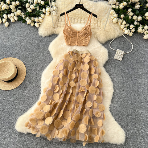 Camisole&Polka Dot Mesh Dress 2Pcs