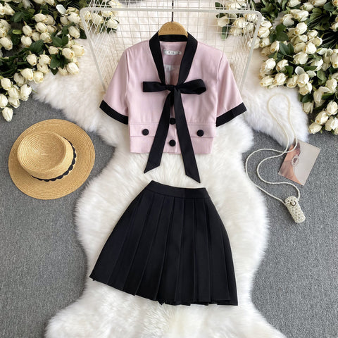Uniform Style Top&Pleated Skirt 2Pcs