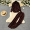 Zipped Twist-knitted Cardigan&Trousers 2Pcs