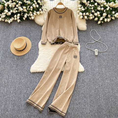 LOGO Embroidered Sweater&Trousers 2Pcs