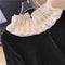 Ruffled Collar Black Velvet Top