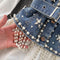 Korean Style Beaded Denim Patchwork Shirt