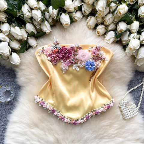 Fancy 3d Flower Satin Top
