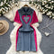 Polo Collar Zipped Denim Patchwork Dress