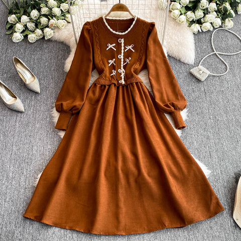 Faux Two-pieces Knitted Patchwork Dress