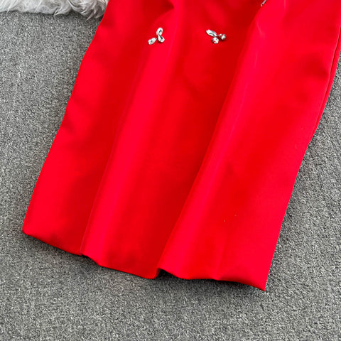 Rhinestone Studded Sweater&Skirt 2Pcs