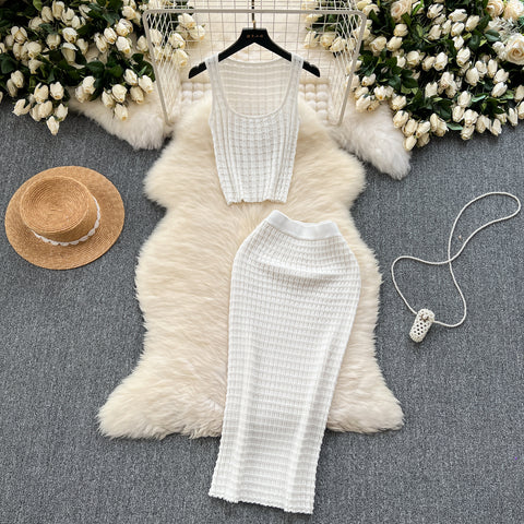 Camisole&Skirt Plaid Knitted 2Pcs