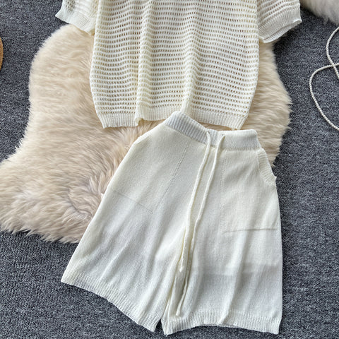 Oversized Knitwear&Shorts Casual 2Pcs