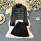 Tweed Cardigan&Pleated Skirt 2Pcs