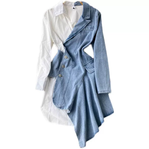 Irregular Design Patchwork Shirt Dress