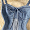 Lace-up Camisole&Hip-wrapping Shorts Denim 2Pcs