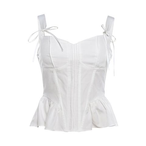 Sweetie Bow Lace-up White Camisole