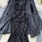 Sequined Black Dress&Furry Shawl 2Pcs