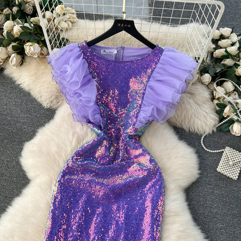 High-end Ruffled Patchwork Sleeveless Dress