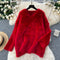 Solid Color Fluffy Loose-fit Knitwear