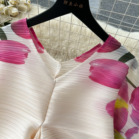 High-end Pleated Floral Printed Dress