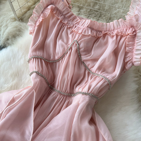 Fairy Beaded Pink Ruffled Dress