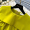 Folded Collar Pleated Mustard Green Dress