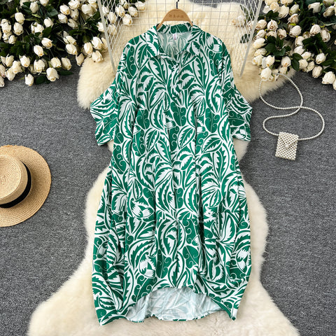 Oversized Floral Printed Shirt Dress