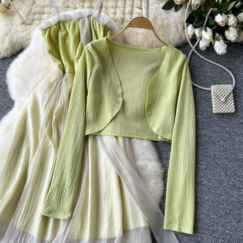 Cardigan&Chiffon Slip Dress 2Pcs