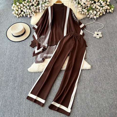 Cardigan&Sweater&Trousers Knitted 3Pcs