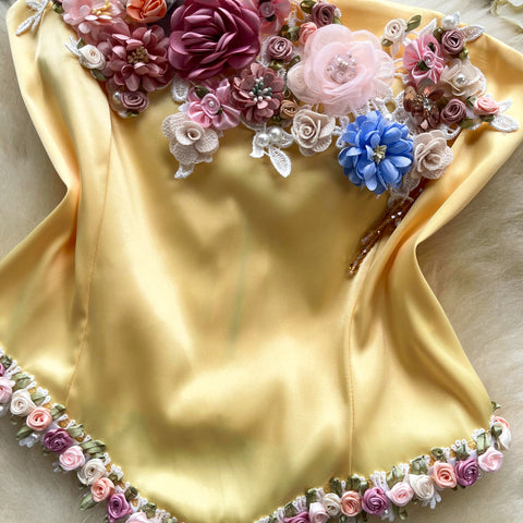 Fancy 3d Flower Satin Top