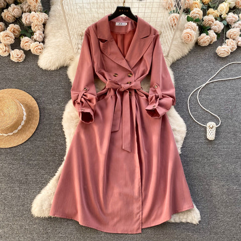 Premium Double-breasted Suit Collar Dress