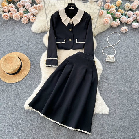 Lapeled Blazer&Draped Skirt 2Pcs