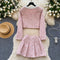 Beaded Blazer&Pleated Skirt Pink 2Pcs