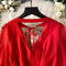 Premium V-neck Hollowed Red Dress