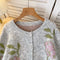 Round Collar Floral Embroidered Cardigan