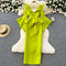 V-neck 3D Ruffled Green Dress