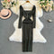 Square Neckline Rhinestone Backless Dress