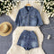 Shirt Blazer&Skirt Shorts Denim 2Pcs