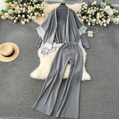 Shawl&Sweater&Trousers Casual 3Pcs